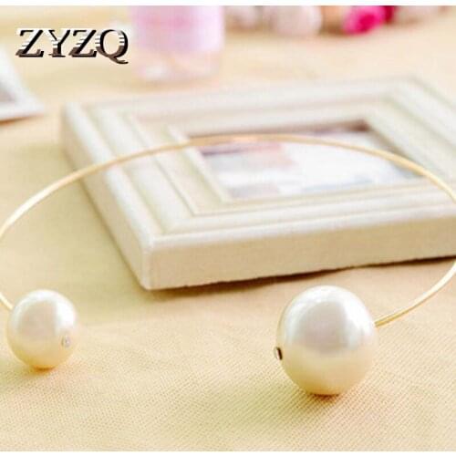 ZYZQ Luxury Open Torques For Women With Double Big Simulated Pearl Exquisite Hyperbole Adjustable Women Necklace Accessories