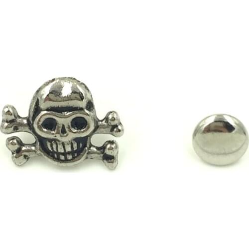 100 Sets/lot Antique Silver Tone Punk Skull Skeleton Spike Studs Spots Rivets Crafts Clothes Shoes Findings 13x17mm