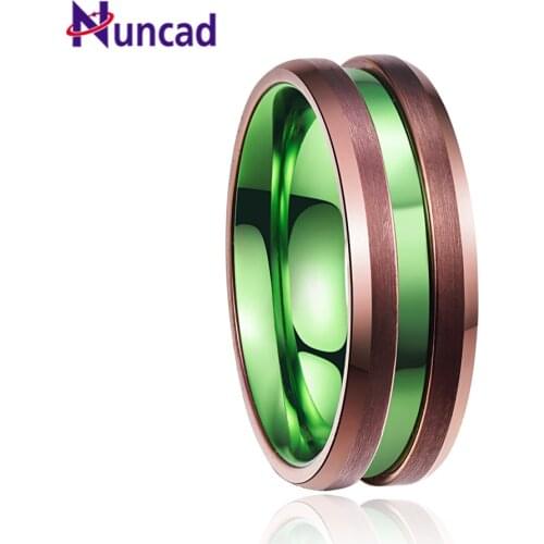 2018 classic men ring wedding brand ring electroplated brown green middle groove tungsten steel ring anel masculino T103R