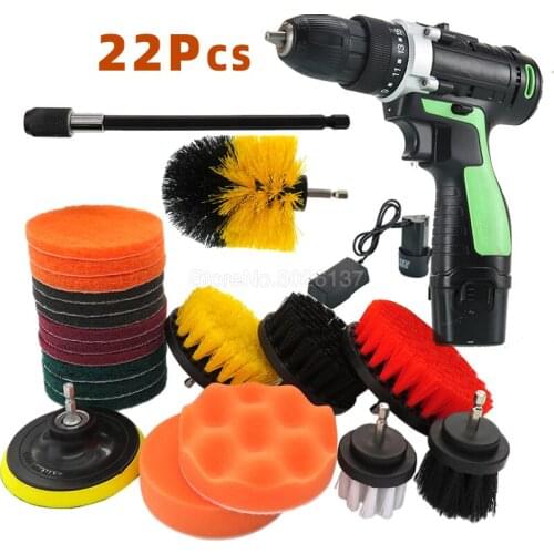 22 Pcs/set Drill Brush Power Scrubber Cleaning Kit Bathroom Surfaces Tub Shower Tile Toilet Attachment Scrub Pads All Purpose