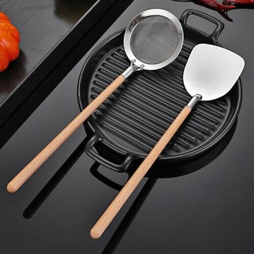 304 high quality stainless steel stir-fry kitchen spatula wooden handle oil filter spatula household kitchen small filter