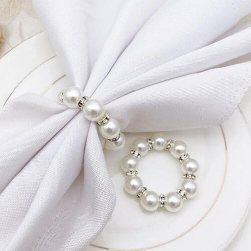 Napkin Rings Circle Shape 6Pcs Modern Elegant Faux Pearls Napkin Rings White Color Napkin Buckles Multi Purpose for Celebrations