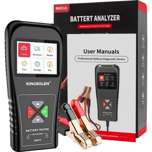 BM510 Car Battery Tester Auto Charger Analyzer 6V 12V 24V 100 TO 2000CCA Cranking Charging Cricut Load Test Tool PK KW510 BST100