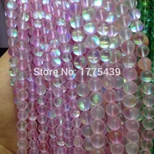 Free Shipping 6 8 10 12mm Discolor Pink Rock Crystal Quartz Round Gem Loose moon stone Beads DIY Creative Jewellery Making