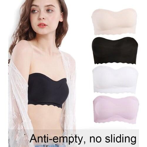 Ice Silks Air Bra No Sliding Strapless Bra Anti-slip Wireless Padded Underwear Seamless Bra Health99