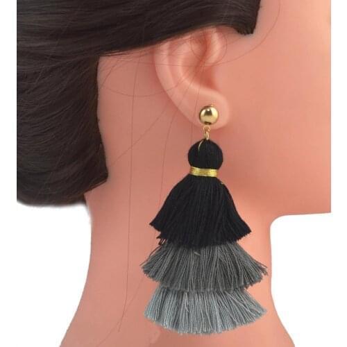 Bohemian Long Gradient Multilayer Thin Line Tassel Pendant Earrings for women Fashion Pendant Silk Fabric Indian Ethnic Earrings