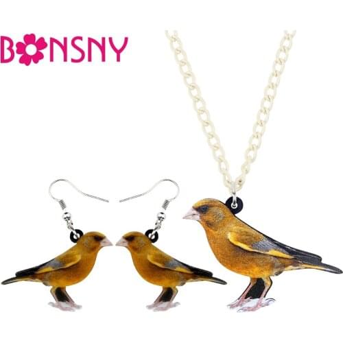Bonsny Acrylic Jewelry Sets Novelty Greenfinch Bird Necklace Earrings Choker Fashion Pendant For Women Girls Gift Decoration