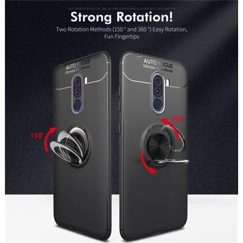 Xiaomi Mi Pocophone F1 Case Car Holder Stand Magnetic Bracket Finger Ring Silicone TPU Case Cover For Xiaomi Mi Poco Phone F1