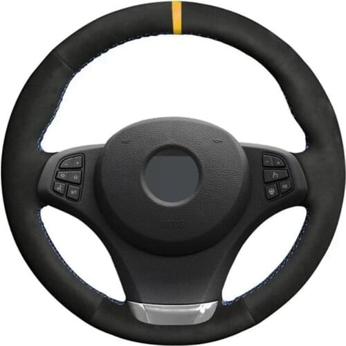Car Steering Wheel Cover DIY Hand-stitched Black Suede For BMW E83 X3 2003 2004 2005 2006 2007 2008 2009 2010 E53 X5 2004-2006
