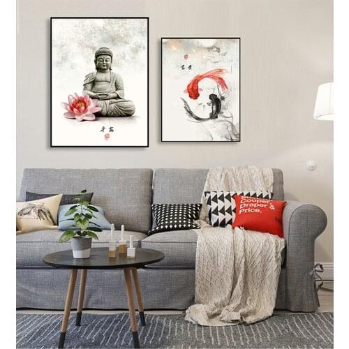 For Living Room No Framed New Chinese ink Flowers Buddha Wall Art Print Picture Canvas Painting Poster