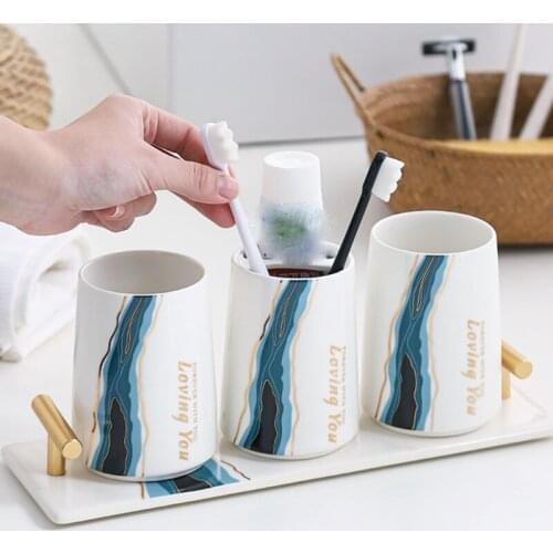 European Creative Ceramic Mouth Cup Storage Tray 4/Piece Set Home Decoration Household Bathroom Toothbrush Cup Water Cup