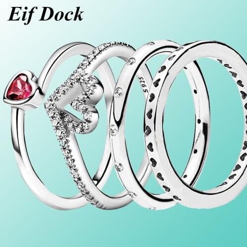 Hot Sell Silver Color Red Hollow Love Heart Party Ring For Women Wedding Rings Simple CZ Zircon Sparkling Band Ring Dropshipping