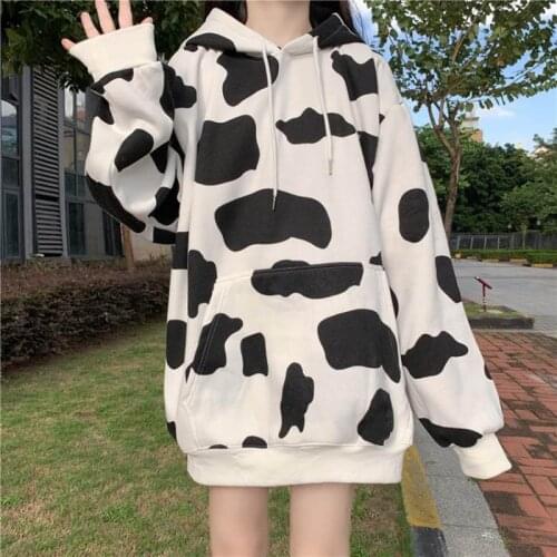 Harajuku sweatshirt women autumn and winter new cow spot hooded selfish woman Top Hoodies Plus Size womens clothing 2020