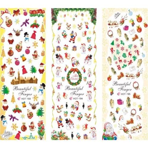 Hot193-195 3 PACK/ LOT Christmas Nail Art Stickers Water Transfer Decal, 3sheets in one bag,Hot Big Sheet ,HREEW014