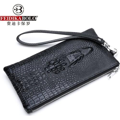 Genuine Cow Leather Clutch Long Fashion Clutch Bag Alligator Pattern Cash Clutch Wallet for Men Business Male Mobile Cash Bag
