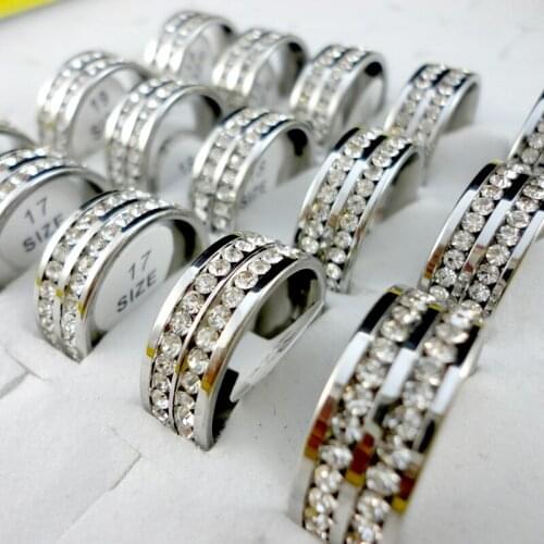 10pcs Classic Women Engagement Anniversary Wedding Channel Setting Ring Cubic Zirconia Stainless Steel Rings Female Jewelry Q420