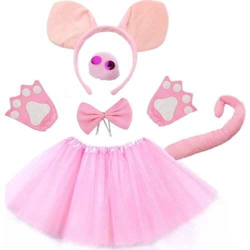 Women Teens Kids Pink Pig Costume Tutu Set for Animal Theme Party Halloween - Skirt Ear Headband Nose Tail Tie Bow Gloves