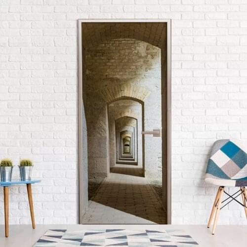 Hot Free Shipping Wholesales Door Sticker Mysterious Corridor Door Picture Mural Sickers Photo Wallpaper Poster