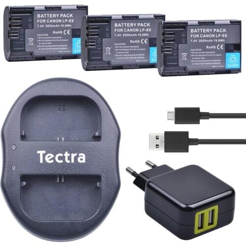 3 x LP-E6 LP E6 LP-E6N Li-ion Bateria +USB Dual Charger+AC Adapter for Canon EOS 5DS 5D Mark II Mark III 6D 7D 60D 60Da 70D 80D