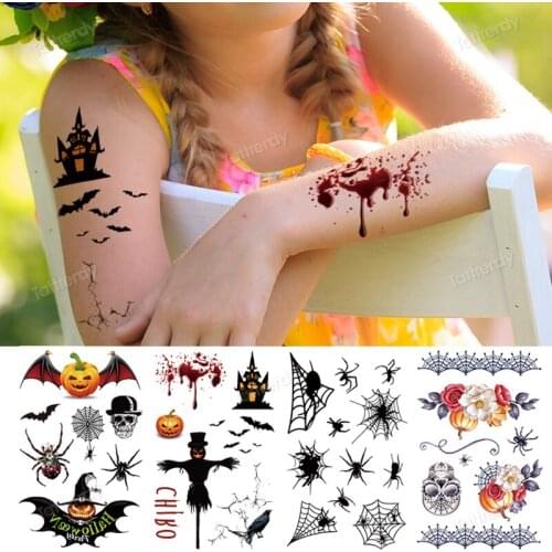Cartoon kids tattoo halloween spider skull blooding tattoo fake waterproof body art hand arm sleeve tattoo water transfer sheet