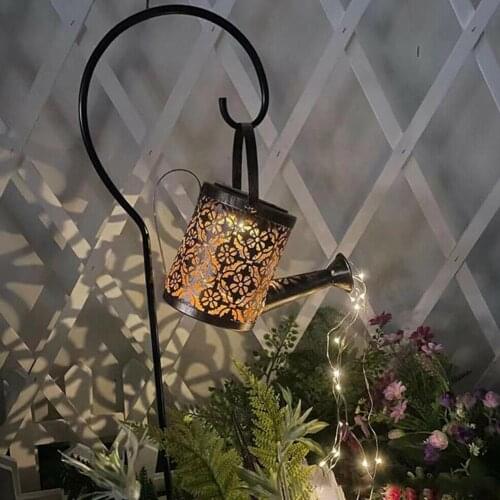 New Outdoor Solar Stars Art Light Gardening Watering Home String Lamp Hollow-out Decoration Iron LED Shower Garden Can Ligh F0L3