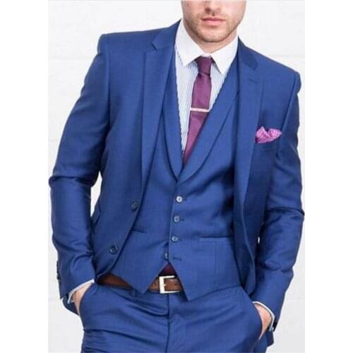 New Classic Mens Suit Smolking Noivo Terno Slim Fit Easculino Evening Suits For Men Royal Blue 2 Buttons Wedding Groom Tuxedo