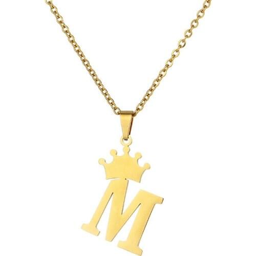 2021 New Hip Hop Crown Letter Necklace Ladies Fashion Initial Chain Stainless Steel Pendant Necklace Christmas Gift