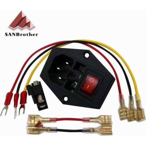 Hot 15A 250V Power switch AC power outlet with red triple Rocker Switch tripod feet of copper with fuse for 3d printer