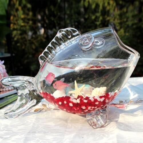 Fish Bowls Crystal Fish Tank Glass Figurine Shape Decor Creative Design Glass Tank Container