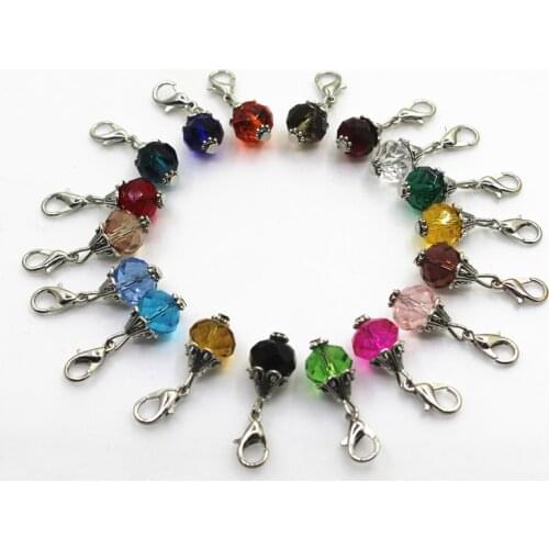 Mix Random 50pcs Birthstone Crystal Dangle Charms Lobster Clasp charms Hanging Charm DIY Jewelry Bracelets Accessories Charms