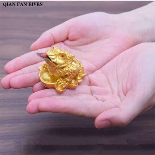 Chinese mini lucky frog statue，Resin modern art sculpture，Cute Golden Toad home lucky decorations，Gift figurines free delivery