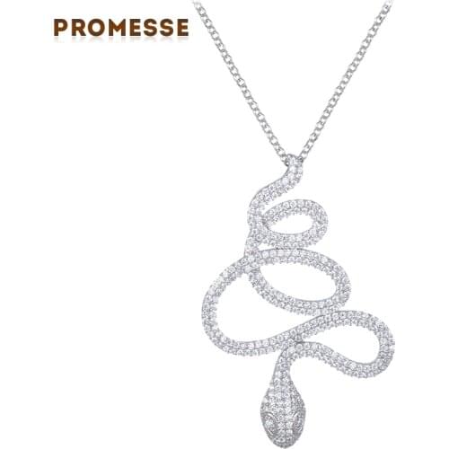 YAN MEI New Woman Luxury Jewelry ,High Quality Silver Color ,Long Snake Shape Cubic Zirconia Necklace Hot Sale GLD0867