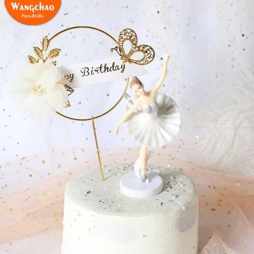 Butterfly Iron Flower Garland Happy Birthday Cake Topper Royal Princess Theme Wedding Cake Decoration Kids Favors Party Supplies