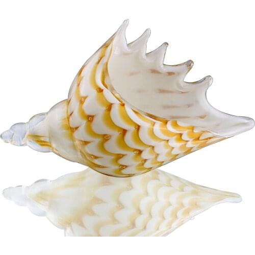 Yellow Art Glass Sea Shell Hand Blown Glass Conch Figurine Home Decoration Wedding Ornament