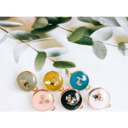 Enamel Alloy Round Stud Earring Components Eardrop Simple Style for Women DIY Jewelry Accessories Handmade Materials 6pcs