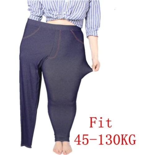 Plus Size Women Leggings 5XL Faux Denim Jeans Jeggings Legging Large Navy Blue Stretch Skinny Pencil Pants Trousers 2019