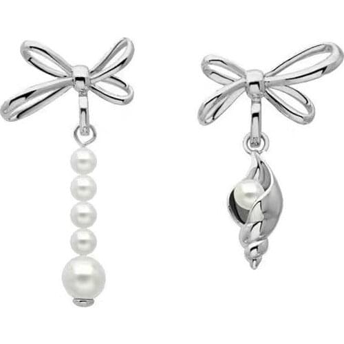 POTCET Korea 2021 New Trendy Fashion Womens Pearl Bow Earrings Conch Earrings Retro Niche Earrings Free Shipping Jewelry