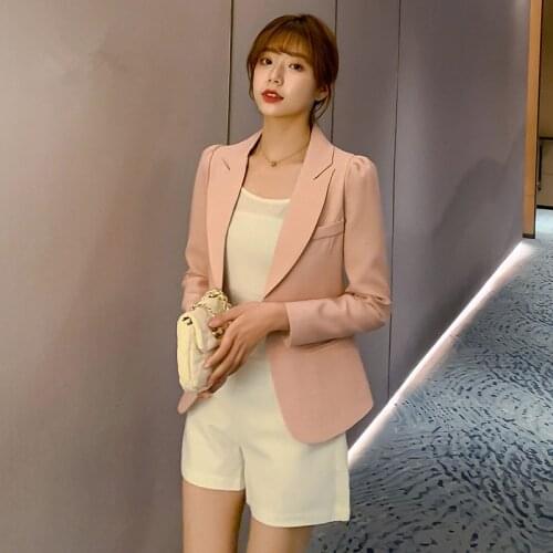 Womens Slim Long Sleeve Short Blazer Korean Fashion Solid Color Suit Pink Jacket Female 2021 New Clothing X1643RX
