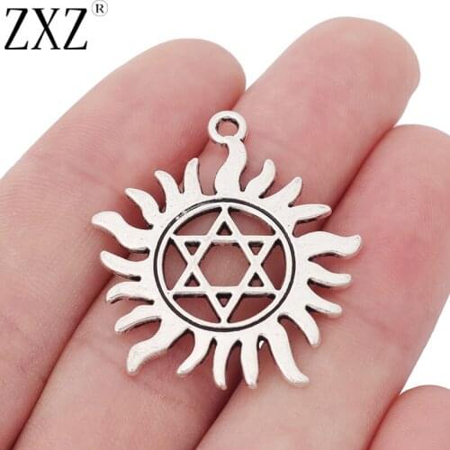 ZXZ 10pcs Tibetan Silver Sun Star of David Charms Pendants for Necklace Bracelet Earring Jewelry Making Findings