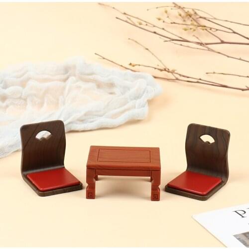 1:12 Miniature Furniture Doll House Decor Japanese Style Dining Table Chair Decoration Wooden Dining Table And Chair Set