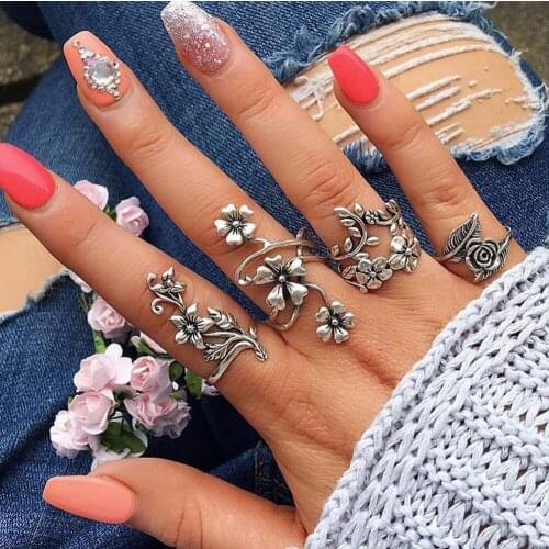 4Pcs silver Rings Set Natural Fire Opal Ring Wedding Retro Jewelry 11.22