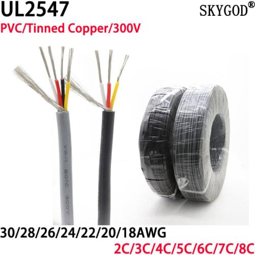 1M 28AWG UL2547 Shielded Wire Signal Cable 2 3 4 5 6 7 8 Cores PVC Insulated Tinned Copper Channel Audio Control Shielding Wire