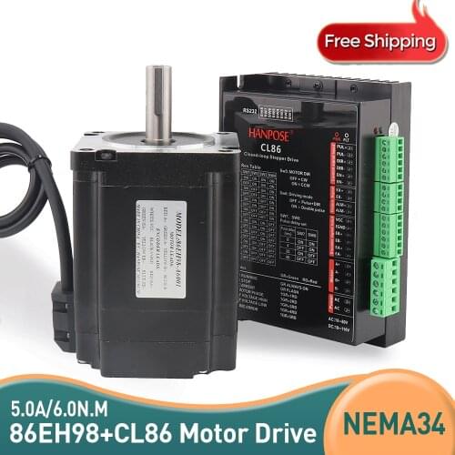 Free Shipping Nema 34 5.0A 6N.m Closed Loop Stepper Motor Kit Hybird Servo motor Driver CL86 + 86EH98A5001 2 Phase Stepper Motor