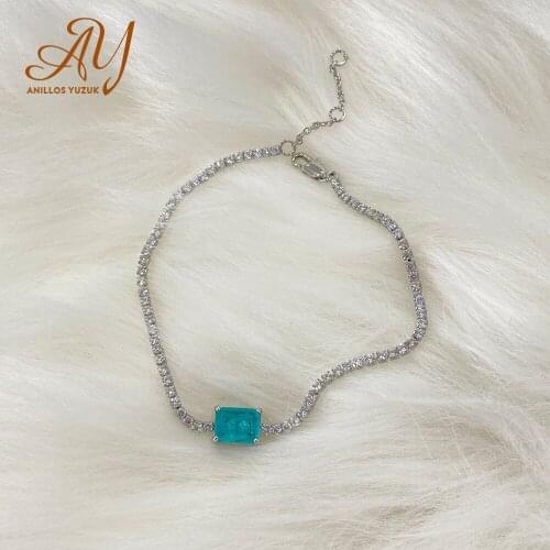 Anillos Yuzuk 925 Sterling Paraiba Tourmaline Gemstone Bracelet For Women Sparkling Full High Carbon Diamond Party Fine Jewelry