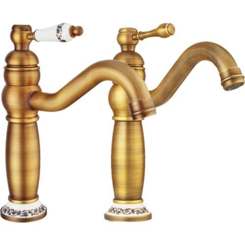 Bronze Colors Brass Material Deck Mounted Cold & Hot Water of Lavatory Tap