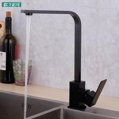 Square handle blacken kitchen faucet retro black tap hot and cold water 360 rotate faucets