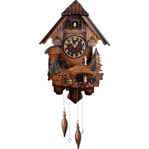 Wood Cuckoo Clock Mute Light Control Timekeeping Large Wall Clock for Living Room Cuckoo Wall Clock Wall home Decor
