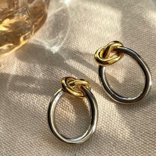 French minimalist knot gold and silver styling studded studs female ins temperament earring design feel cold earrings