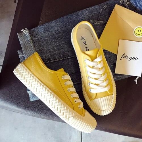 Sneaker Women Canvas Shoes Vulcanized Spring Women Casual Shoes Lace Up Candy Color All Match Must Have Basic Style Yellow 35-40