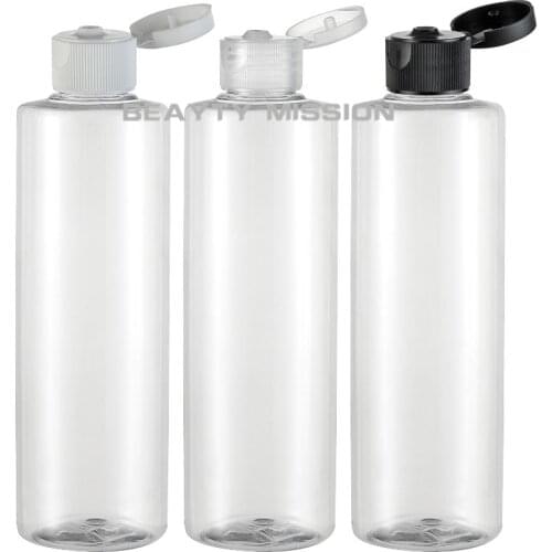 BEAUTY MISSION 24pcs 250ml clear shampoo plastic travel bottle with flip top cap,refillable travel shampoo packaging PET bottles